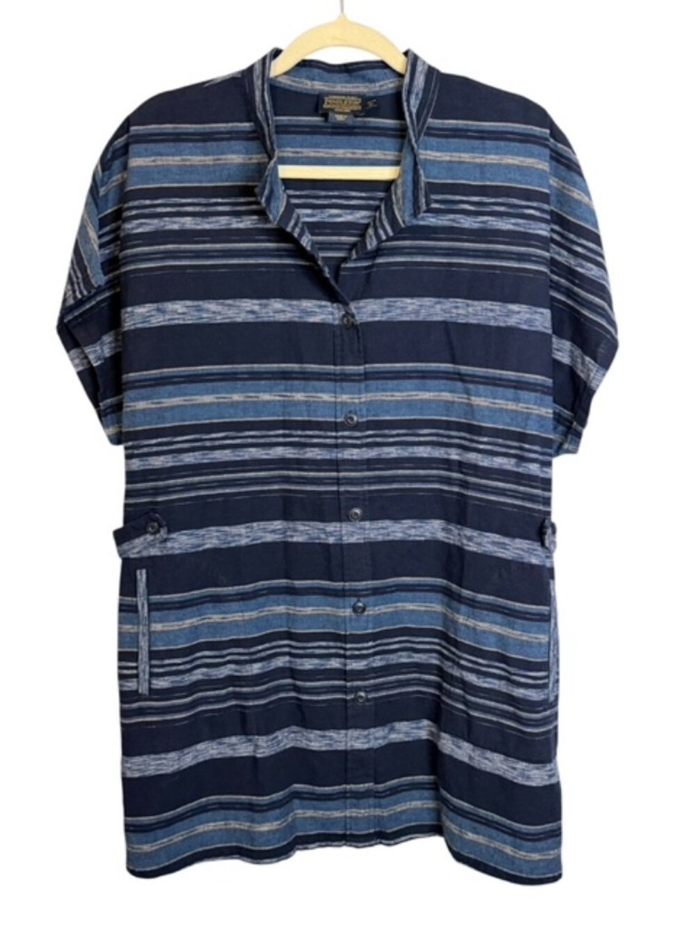 Pendleton Women's Blue Striped Linen Button Front Tunic Dress Size XL Petite